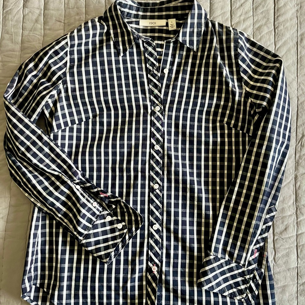 1901 Navy and White Striped Button Down Shir
